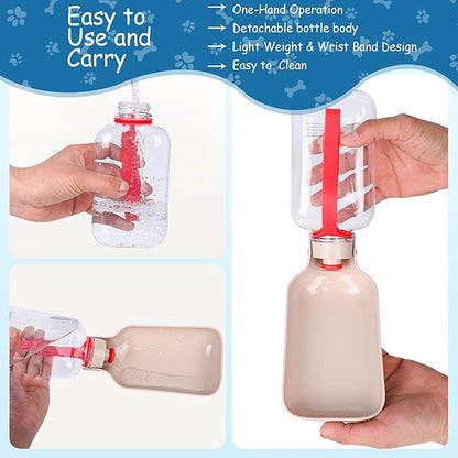 Portable Dog Water Bottle-18 Oz Leak-Proof Red Water Bowl Dispenser for Walk Hiking or Travel