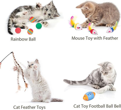 Retro Shaw 25Pcs Cat Toys, Extra Large Tunnels with Cats Toys, Ideal Indoor Interactive Kitten Toys, Kitty Tube Tent Feather Wand Teaser Balls Bell Crinkle Fuzzy Springs Mouse