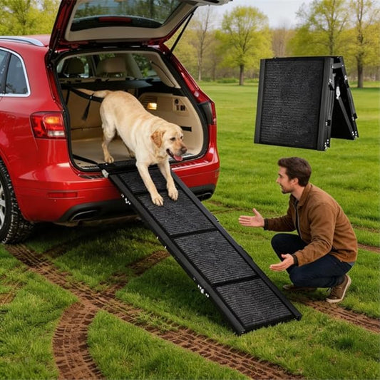 GarveeLife Dog Ramp for Cars - 63 in Long & 17 in Wide Folding Pet Ramp for Large Dogs with Non-Slip Surface Portable Dog Car Ramp for SUV Car & Truck, Outdoor Dog Ramp Up to 250 LBS
