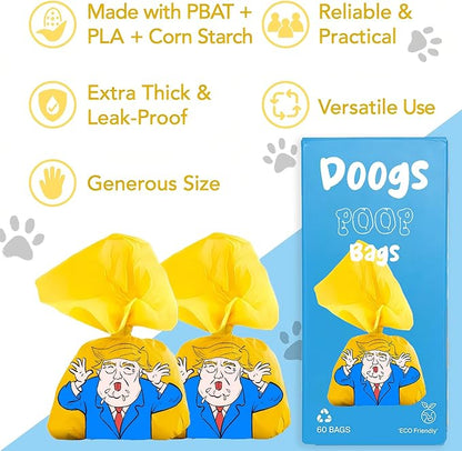 Funny Dogs Poop Bags Shit Bag 60 Count The Most Presidential Poop Bag Ever Unscented Leakproof Extra Thick Pet Waste Bags Novelty Gag Gift White Elephant Gifts for Cat Dog Walking & Cleaning