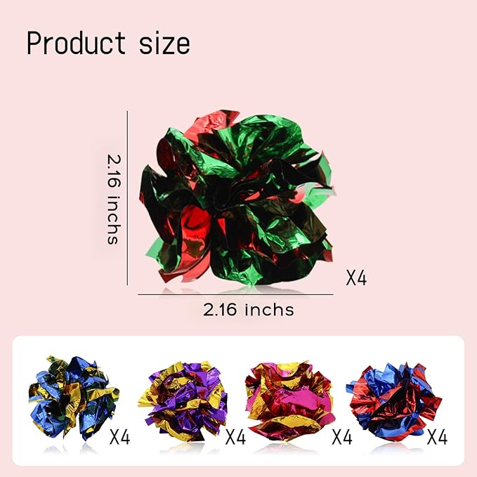 Andiker 20PCS Cat Crinkle Balls, 2.16 Inches Cat Balls with Polyester Film Thick Crinkle Paper Sturdy Interactive Cat Toys for Indoor Cats Reducing Boredom and Keep Fit for Cats and Kitten (Colorful)