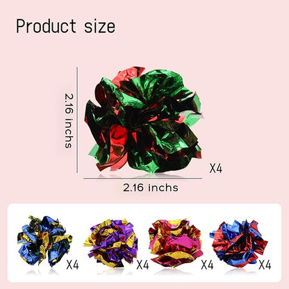 Andiker 20PCS Cat Crinkle Balls, 2.16 Inches Cat Balls with Polyester Film Thick Crinkle Paper Sturdy Interactive Cat Toys for Indoor Cats Reducing Boredom and Keep Fit for Cats and Kitten (Colorful)