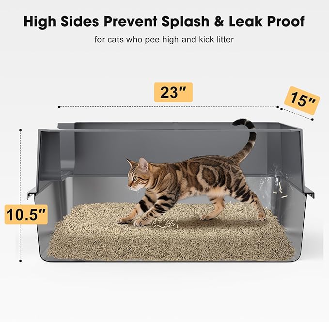 FURTIME Stainless Steel Litter Box with Lid, Large Metal Cat Litter Box for Big Cat, Large Cat Box High Sided with Non-Stick, Odor-Resistant, Anti-Urine Leakage, Easy Cleaning, Includes Scoop and Mat