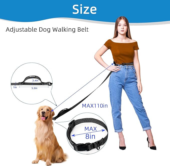 Dog Leash with Adjustable Waist Belt for Running, Crossbody Style for Hands-Free Walking Handheld Dog Walking Leash