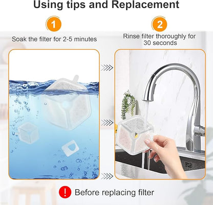 Pet Water Fountain Filters Replacement for 152oz/4.5L Wireless Cat and dog Water Fountain PTM-643, 9+9 Packs Packs Replacement Filters Sponges Sets
