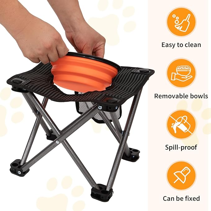 KingCamp 35oz Raised Dog Bowl, Elevated Portable Collapsible Food Bowls Stand with Non-Slip Foot & Ground Stakes for Large Medium Sized Breed Dogs