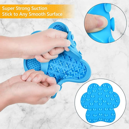 Dog Lick Pad, Lick Pad for Dog, Dog Peanut Butter Lick Pad, Dogs Cats Slow Feeder Mat with Suction Cups, Interactive Mat for Calming Anxiety, Great for Pet Bathing, Grooming and Training( Blue)