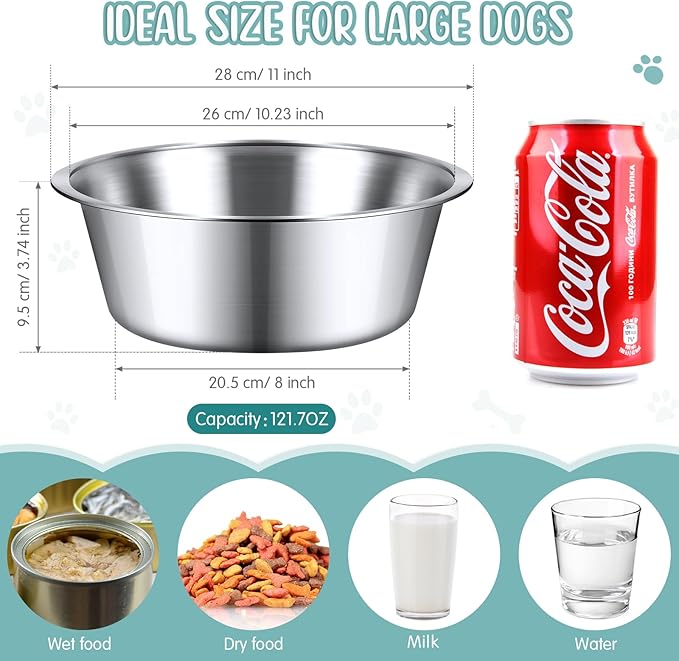 Yahenda 6 Pcs Stainless Steel Metal Dog Bowls Bulk Replacement Basic Thickened Pet Bowls for Small Medium Large Dogs, Dishwasher Safe(11 Inch)