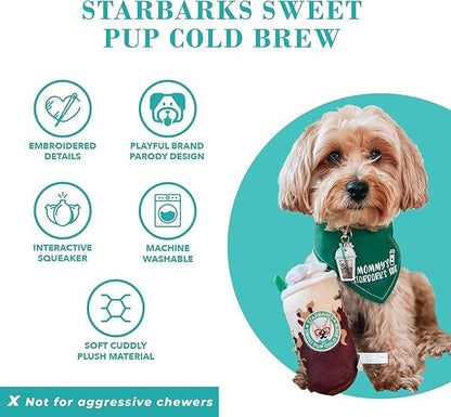 Haute Diggity Dog Starbarks Sweet Pup Cold Brew, Plush Designer Dog Toys with Interactive Squeaker, Stimulating Pet Enrichment, Machine-Washable & Safe Materials for All Breeds, One Size