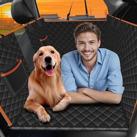 Dog Seat Cover for Back Seat, Hard Bottom Back Seat Extender Holds 400 lbs, Waterproof & Nonslip Car Hammock for Large Pets, Comfortable Travel Seat Protector for SUV and Sedan