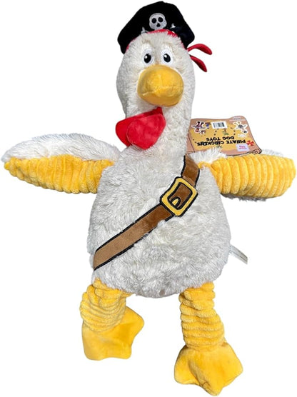 Pirate Chicken Dog Toy – 18 Inch Plush Squeaky Dog Toy with Internal Rope, Durable Crinkle Wings, Soft Stuffed Interactive Toy for Medium & Large Dogs – Funny Durable Pet Toy (White)