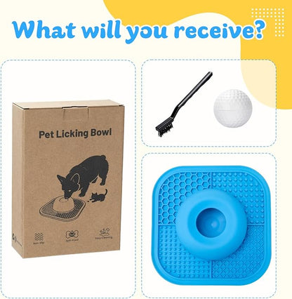 PetsHome Slow Feeder Dog Bowls & Lick Mat for Liquid and Thick Treat, Anti-Slip Dog Lick Bowl with Interactive Rolling Ball, 5/6 Cup Pup Licking Toy for Large Medium Small Dogs and Cats Blue