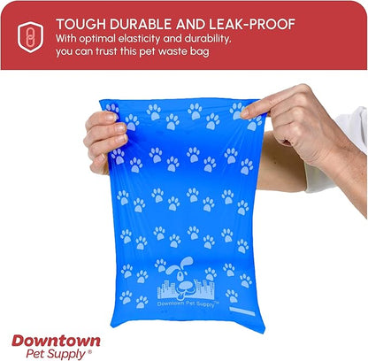 Downtown Pet Supply Poop Bags for Dogs with Dispenser, 180 Count - Leak-Proof Dog Waste Bags and Bone-Shaped Dog Poop Bags Holder for Leash - Rainbow with Paw Prints, 12.5" x 8.5"