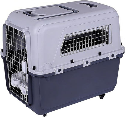 Large Portable Dog Crate Kennel (33×21.6×25.2In) Sturdy Pet Carrier with Handle Metal Door Travel Pet Box for Puppies Kittens Suitable for Air Consignment Out for Medical Treatment Road Trip