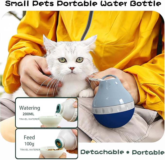 Dog Travel Water Bottle Detachable Bowl Leak Proof Portable ，Silicone Bottle Body，Collapsible and Suitable for Small Pets for Outdoor Walking, Hiking, Travel (Blue, 200ml)