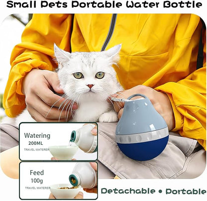 Dog Travel Water Bottle Detachable Bowl Leak Proof Portable ，Silicone Bottle Body，Collapsible and Suitable for Small Pets for Outdoor Walking, Hiking, Travel (Blue, 200ml)