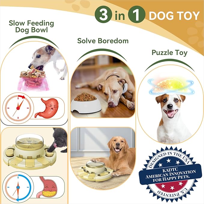 KADTC 2 Levels of Challenge - Dog Puzzle Feeder Toy U.S. Brand - Design Push-to-Release Treat Dispenser for Small Medium Large Dogs Boredom Buster Puppy Mental Stimulation Enrichment Puzzles Toys