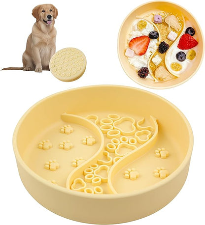 Lervynxi- Slow Feeder Dog Bowl with Non-Slip Suction Base, 7.5 * 1.8 Inch Non-Skid Pet Food Dish for Cats & Dogs, Large Capacity Puzzle Bowl for Dry/Wet Food to Extend The Mealtime, Dishwasher Safe