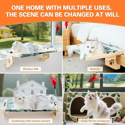 Cat Window Perch for Large Cats Inside, Sturdy Cat Window Hammock Seat with Cooling Mat, Adjustable Cats Platform Bed Shelf Fits Windowsill, Bedside, Desk, Drawers and Cabinet