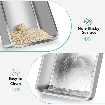 2 Pack Stainless Steel Litter Box | XL Enclosed Cat Litter Boxes with Lid for Big Cats and Multi-Cats | High Sided, Anti-Urine Leakage | Non-Stick Bottom（Silver Gray）
