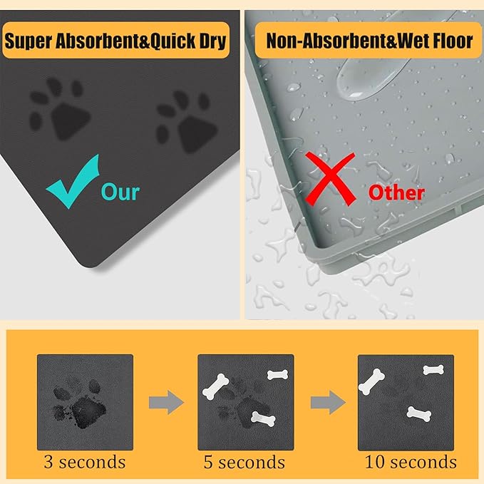 12"×20" Dark Grey Absorbent Dog Mat for Food and Water Bowl- Quick Dry Durable Feeding Mat for Dog and Cat Easy Cleaning Pet Supplies for Messy Pets