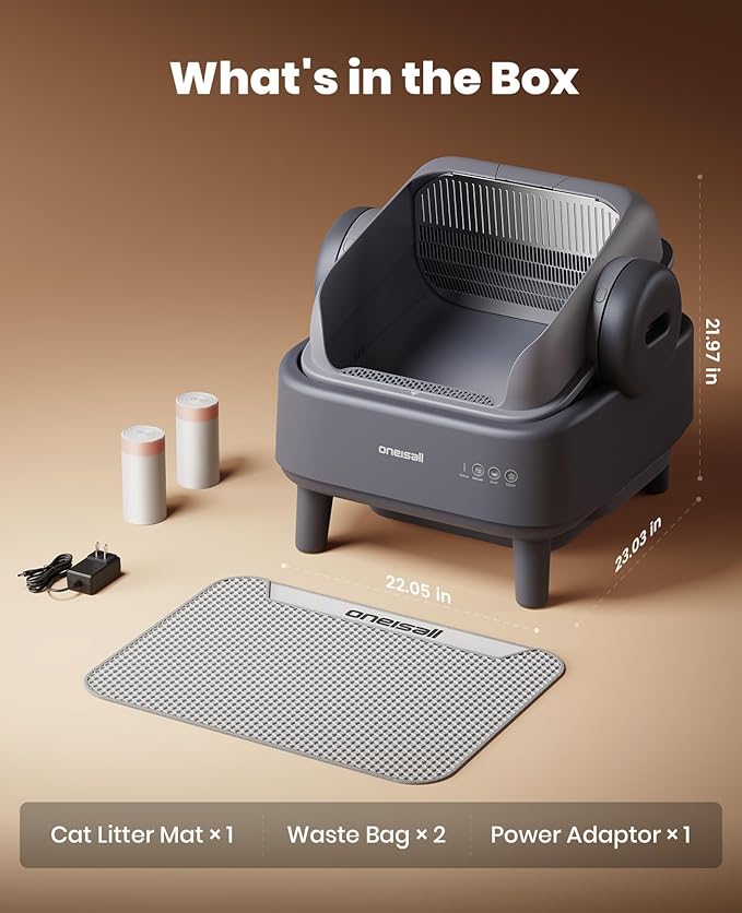 oneisall Self Cleaning Litter Box: Ease S1 Open-Top Cat Litter Box Rinsable Easy Clean, with Safety Protection & 11L Large Waste Bin & 40pcs Waste Bags, Automatic Cat Litter Box for Multiple Cats