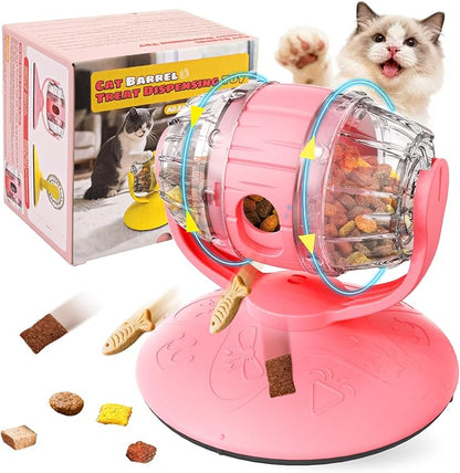 Cats Slow Feeder 4.6" High Cat & Dog Dry Food Dispenser Toy with Wine Barrel Spinner, Treat Dispenser for Boredom & Anxiety Relief, IQ Training for Small/Medium Pets (Pink)