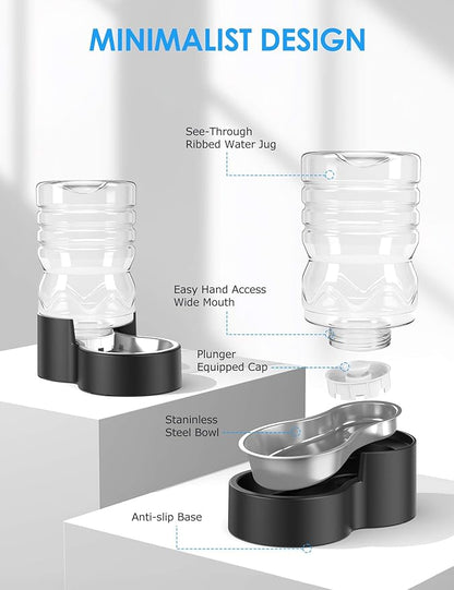 Heouvo 1.7 Gallon Automatic Dog Water Dispenser【Wide Mouth for Easy Hand-in Cleaning】【Removable Stainless Steel Bowl】, Gravity Refilling Large Capacity for Cats and Dogs, Multi-Pet Homes