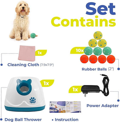 Automatic Dog Ball Launcher for Medium and Small Size Dogs, Interactive Fetch Machine for Indoor and Outdoor Play with 10 PCS Latex Balls, Dual Power Mode Ball Thrower, Dog Toy