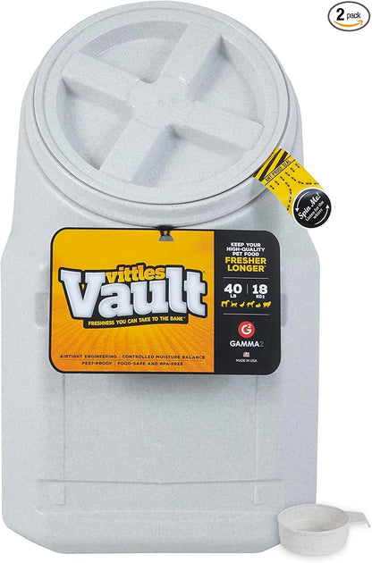 Vittles Vault Traditional Pet Food Storage Container For Dog Kibbles/Bird Seed/Oatmeal/Rice/Flour/Cereal, BPA Free Plastic, Sealed Airtight For Cat Food, Up To 40 lb, Made in USA, With Scoop, Gray
