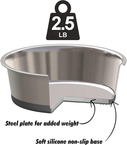 2.5 lb Weighted Dog Bowl - No Slip, No Tip - Heavy Stainless Steel Dog Bowl with Silicone Rubber Foot