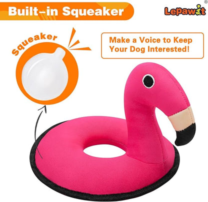 Squeaky Dog Toys, Floating Dog Toys for Indoor or Outward Play, Swim Ring Design Interactive Dog Gifts for Small and Medium Dogs - Flamingo