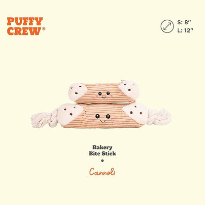 Squeaky Dog Plush Toy, Bakery Bite_Stick Collection, 12", for Various Sized Dogs (Cannoli, Large)