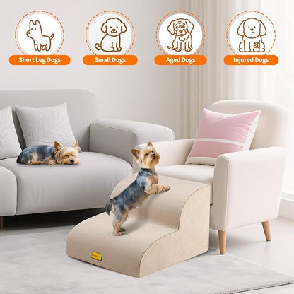 Gimars Extra Wide Sturdy 30D High Density Foam 2-Step Dog Stairs for Sofa, Pet Stair for Small Medium Dog Beige