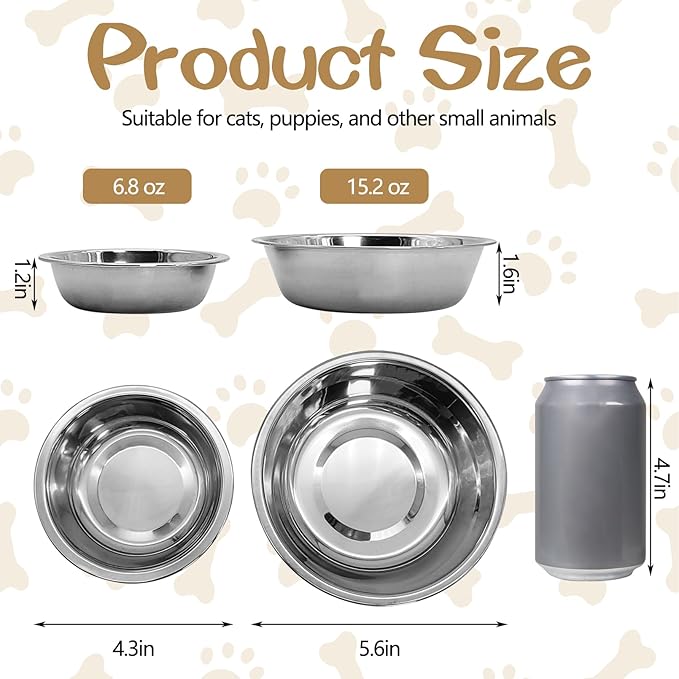 kathson 6 PCS Small Stainless Steel Dog Bowls, Replacement Metal Puppy Food Water Bowl Set Suit for Indoor Outdoor, Pet Feeding Dish for Small Animals Kitten, Dishwasher Safe (5.5 in)