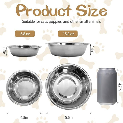 kathson 6 PCS Small Stainless Steel Dog Bowls, Replacement Metal Puppy Food Water Bowl Set Suit for Indoor Outdoor, Pet Feeding Dish for Small Animals Kitten, Dishwasher Safe (5.5 in)