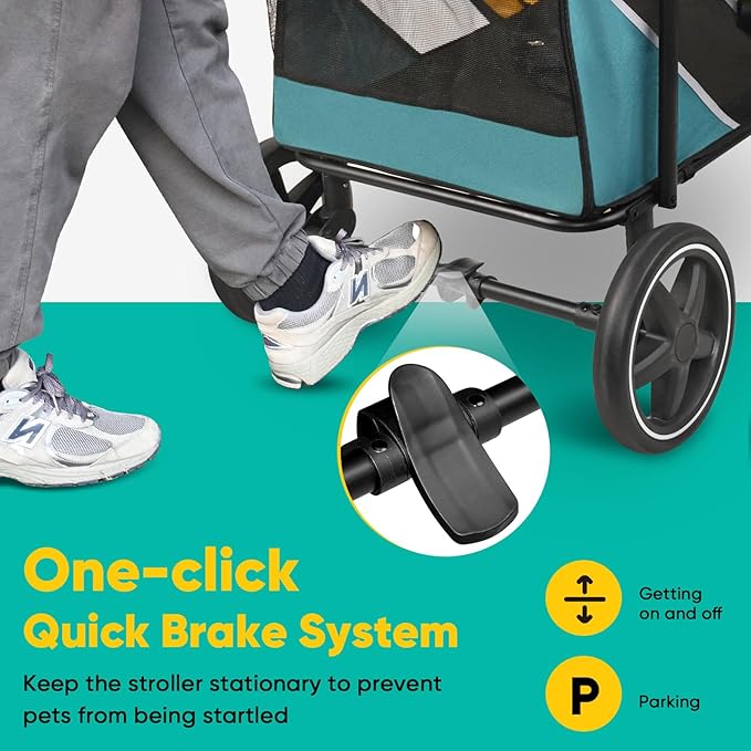 Petbobi Dog Stroller for Large & Medium Dogs - Easy Fold Dual Entry Pet Stroller with One-Foot Brake, All Terrain Wagon Cart with Air Mesh, Ideal for Large Senior Pets up to 80 lbs, Green
