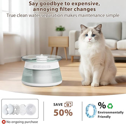 GJEASE Glass Smart Pet Water Fountain,Cat Drinking Water Fountain Bowl No Filter,Battery Operated Filterless Pet Water Fountain