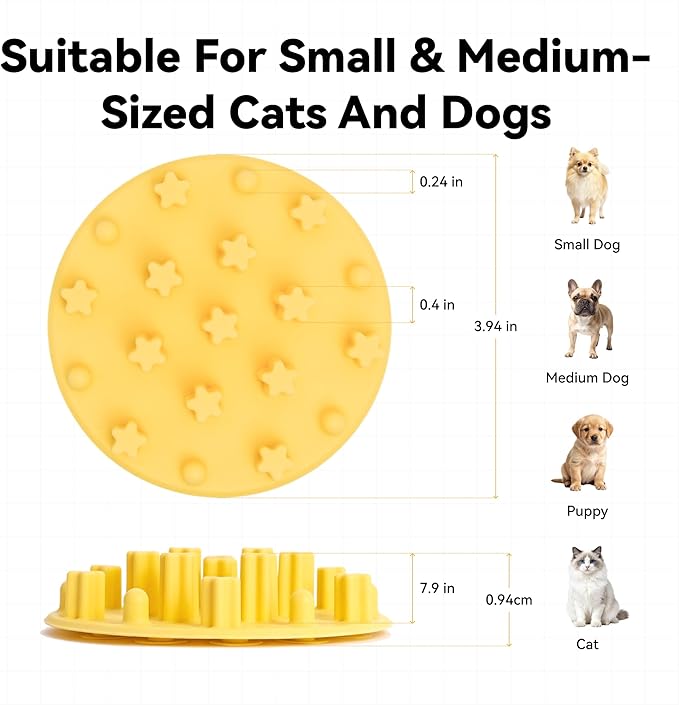 Slow Feeder Insert for Cat Dog Bowls, Anti-Choking Silicone with Strong Suction Cups, Fits Most Cat Bowls, Ideal for Puppy Small Medium Breeds (Grey)