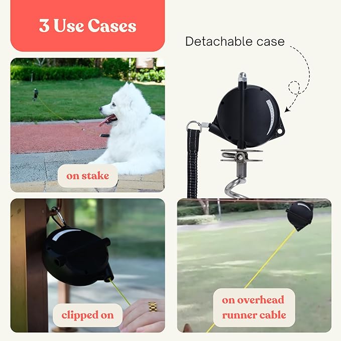 Heavy-Duty Retractable Dog Tie Out Cable: The Ultimate Dog Line for Outside – Super Strong Tie Out Retractable Cable for Dogs.