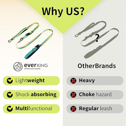 ‌EVERKING 6ft Hands-Free Dog Leash - 6-in-1 Adjustable with 360° Rotating Buckle, Night Reflective & Shock Absorbing for Large/Small Dogs (Up to 120lbs) (Green)