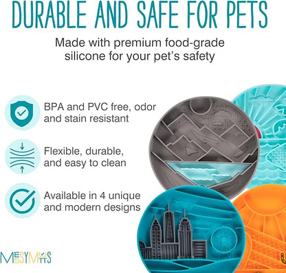 Messy Mutts and Cats Interactive Slow Feeder | Mountain Grey - 2 Cup Capacity | 8” Round Silicone Puzzle Slow Feeder for Dogs/Cats | Enrichment Food Dish for Slow Eating, Bloating