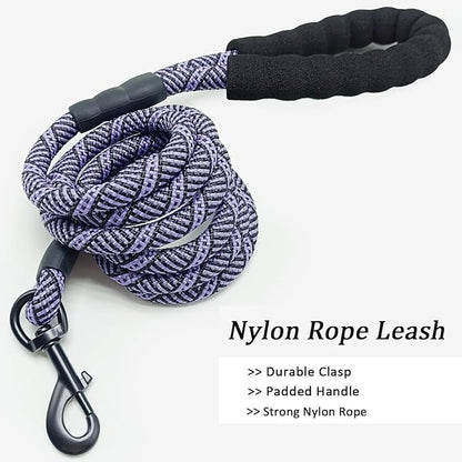 MayPaw Heavy Duty Rope Dog Leash, 6/8/10FT Nylon Pet Leash, Soft Padded Handle Thick Lead Leashes for Large Medium Dogs Walking Roaming (6ft * 1/2", Purple Black)