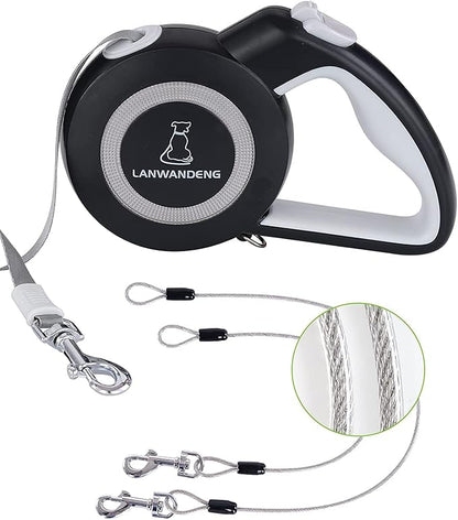 Chew Proof Retractable Dog Leash with 2 Heavy Duty Anti-Chewing Wire Ropes, 16FT Leashes 360 Tangle Free for 2 Dogs, Dual Dog Lead for Small/Medium/Large Dogs Gray