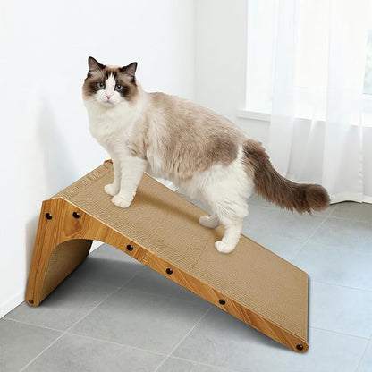 AGYM Cat Scratcher, 26 inch L Shape Cat Scratching Pad for Indoor Cats, Durable Sustainable Cardboard Scratcher with Box, Recyclable Vertical Cat Scratch Pad to Protect Furniture, Large