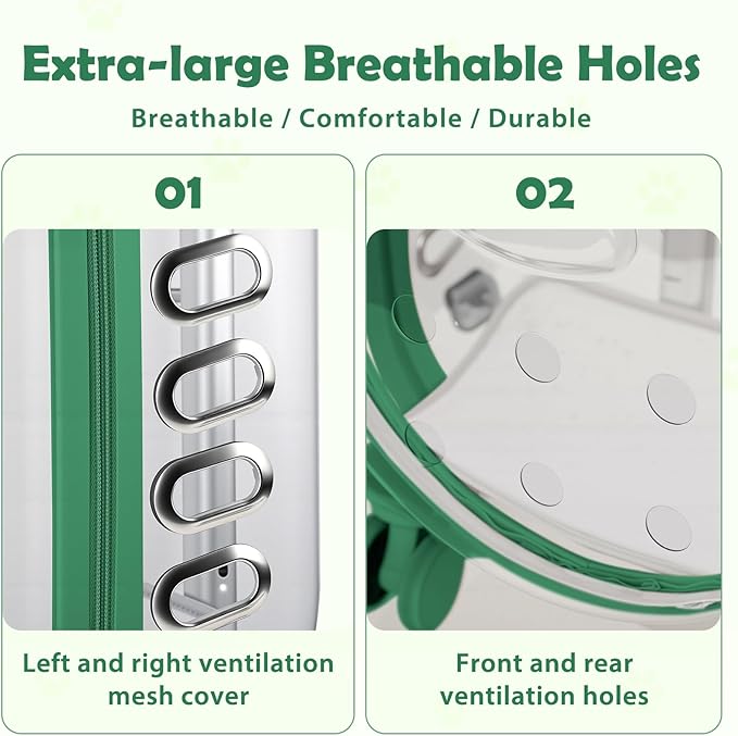 Pet Carrier with Wheels for Cats and Dogs, Clear Hard-Shell Rolling Pet Carrier with Retractable Handle, Airline-Approved Travel Carrier, Portable Cat and Dog Stroller (Green)