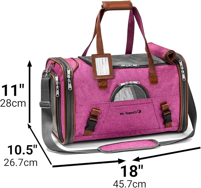 Mr. Peanut's Airline Approved Soft Sided Pet Carrier, Low Profile Gold Series Tote, Premium Brand Self Locking Zippers, Under Seat Compatibility, Plush Faux Fleece Bedding with a Sturdy Plywood Base