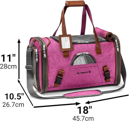 Mr. Peanut's Airline Approved Soft Sided Pet Carrier, Low Profile Gold Series Tote, Premium Brand Self Locking Zippers, Under Seat Compatibility, Plush Faux Fleece Bedding with a Sturdy Plywood Base