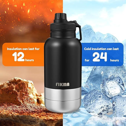 Insulated Dog Water Bottle with 2 Bowls, 32oz Insulated Stainless Steel Travel Bottle for Pets, Leak-Proof Portable Design for Hiking, Camping & Travel (Black)