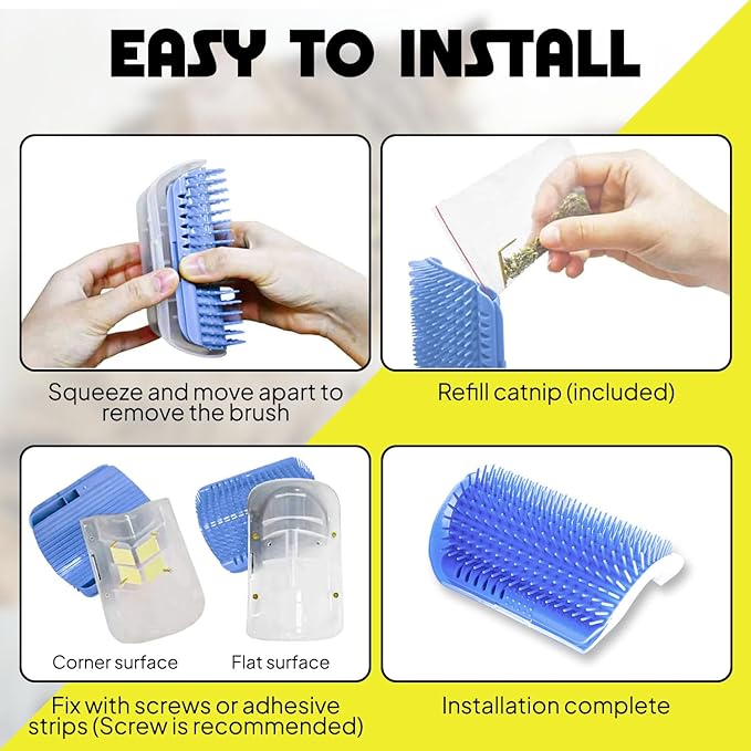 Cat Self Groomer – Wall Corner Grooming Brushes for Cats and Small Pets – Soft Silicone Massage Brush for Shedding Control and Face Rubbing (Dark Blue)